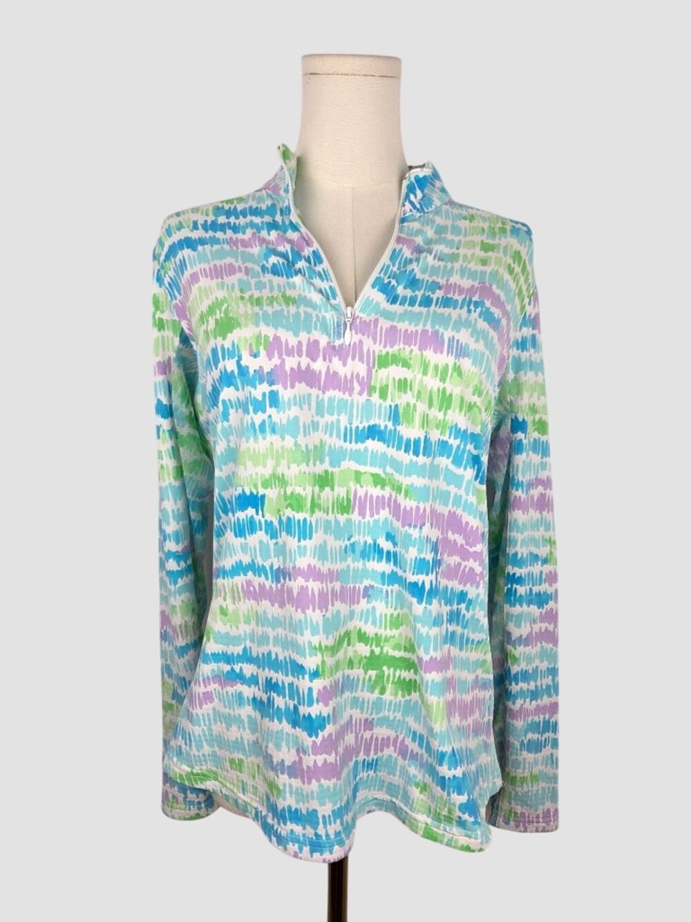 Icikuls Brushstroke 1/4 Zip Long Sleeve Sun Shirt M UPF 50+ Blue Green Icefil